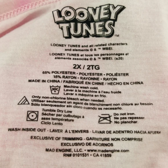 Looney Tunes Characters Bubblegum Pink T-shirt Tie-Dye Cartoon Tee (2X) - Picture 13 of 13